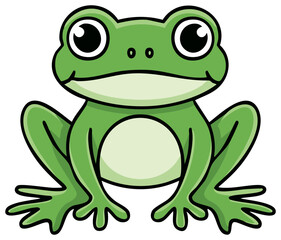 Obraz premium Green Cartoon Frog Illustration with Big Eyes Isolated on White Background for Children Books and Educational Material