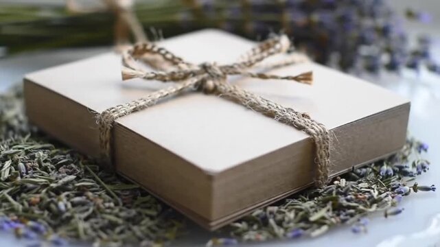 Rustic Gift Box on Dried Herbs.