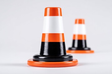 Bright Traffic Cones on White Background for Safety and Direction