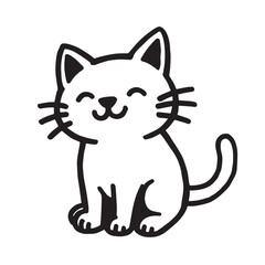 Cat Doodle Black and White Illustration Vector Image Cute Kitten Sketch Line Art Drawing Silhouette