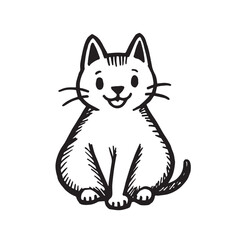 Cat Doodle Black and White Illustration Vector Image Cute Kitten Sketch Line Art Drawing Silhouette