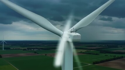 Wind turbine in a field under a stormy sky