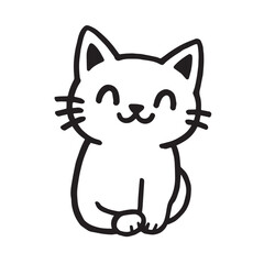 Cat Doodle Black and White Illustration Vector Image Cute Kitten Sketch Line Art Drawing Silhouette