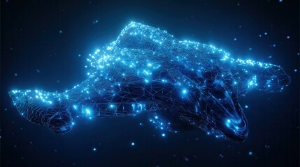 Abstract glowing blue energy creature or entity in dark space