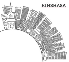 Outline Kinshasa Congo City Skyline with Modern and Historic Buildings Isolated on White. Illustration. Kinshasa Africa Cityscape with Landmarks and copy space.