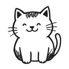 Cat Doodle Black and White Illustration Vector Image Cute Kitten Sketch Line Art Drawing Silhouette