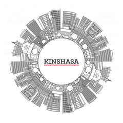 Outline Kinshasa Congo City Skyline with Modern and Historic Buildings Isolated on White. Illustration. Kinshasa Africa Cityscape with Landmarks and copy space.