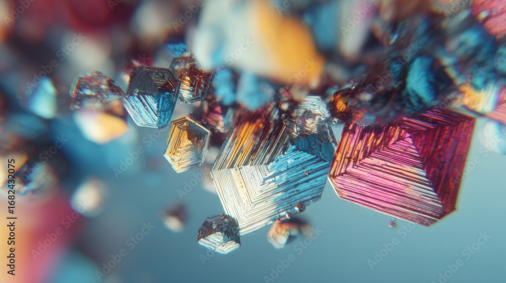 Poster colorful crystalline structures in abstract composition display intricate patterns and reflections u