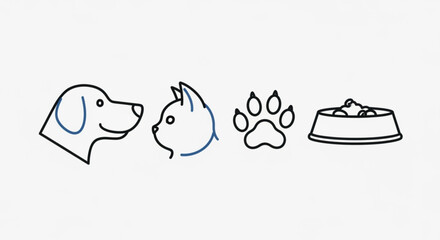 Dog cat pet animal paw print food bowl vector illustration for veterinary clinic and pet shop design 100