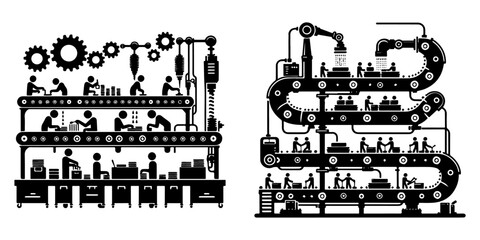 Modern Minimalist Engine Icon, Flat Silhouette of a Mechanical Motor Vector for Industrial Illustration Design