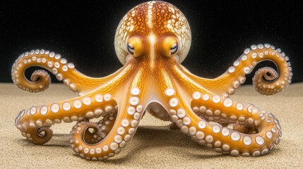 Obraz premium Majestic Octopus Portrait on Sandy Seabed Showcasing Intricate Details and Mesmerizing Colors