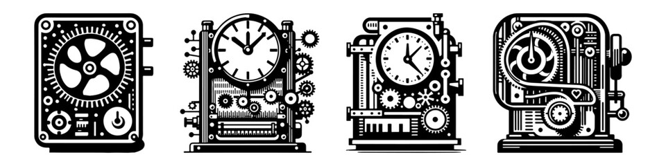 Modern Minimalist Clock In Machine Icon, Flat Silhouette of a Time Attendance Device Vector for Office Illustration Design