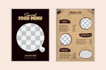 Restaurant Special Double Sided Food Menu Design