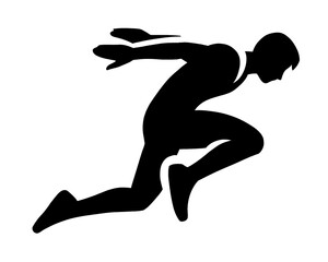 silhouette of young man running fast, jumping man symbol isolated on white background	