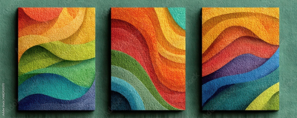 Poster abstract vivid wave patterns in a modern textured triptych composition