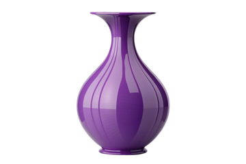 Purple ceramic vase with ribbed texture and flared opening, sophisticated home decor with elegant silhouette, isolated on a transparent background