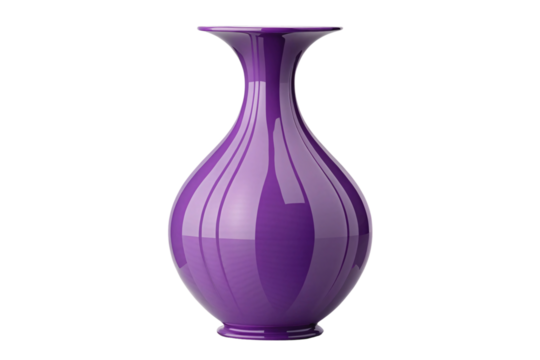Purple ceramic vase with ribbed texture and flared opening, sophisticated home decor with elegant silhouette, isolated on a transparent background
