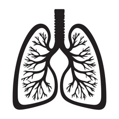 Human Lungs Silhouette Anatomical Black and White Design.