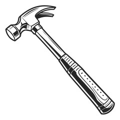Claw hammer tool black and white illustration construction