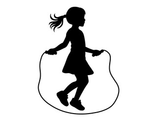 Silhouette of a girl playing jump rope, vector illustration	