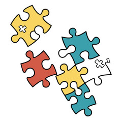 Obraz premium Colorful puzzle pieces scattered on white jigsaw interlocking