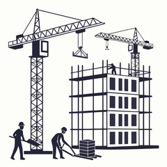 Cranes building structure with workers construction