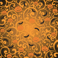 Halloween background with bats and pumpkin. Good for textile fabric design, wrapping paper, website wallpapers, textile, wallpaper and apparel. vector illustration