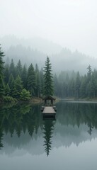 Serene and tranquil nature scene featuring a peaceful lake surrounded by lush forest and misty mountains beautiful reflection scenic outdoor landscape photography