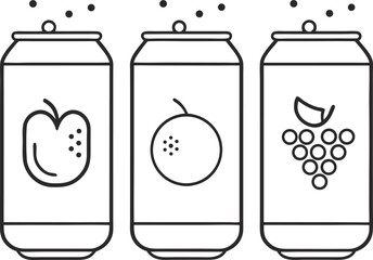 Three soda cans with fruit icons, a refreshing and healthy drink option for any occasion, simple and minimal design