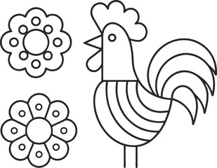 Rooster and flowers, a simple and minimal design for farm, poultry, or food related projects, vintage and retro style