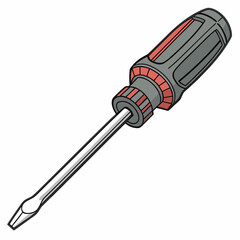 Flathead screwdriver tool with gray red handle hardware