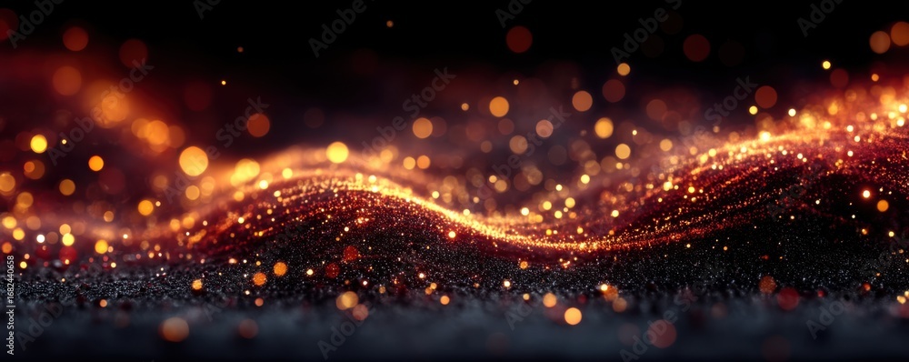 Aufkleber sparkling fiery particles creating a glowing wave against a dark background