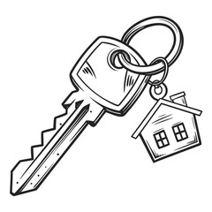 House key with house charm keychain metal