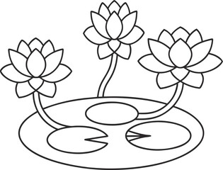 Lotus flowers on a pond in a simple line drawing style, perfect for icons or illustrations