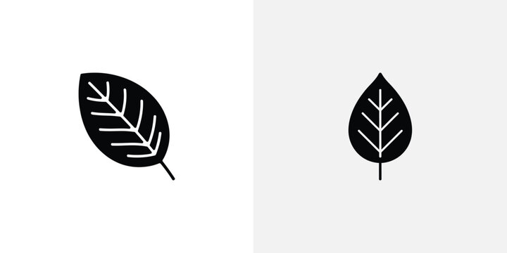 Contrasting Leaves Two Black Leaf Icons with White Veins on Split Backgrounds