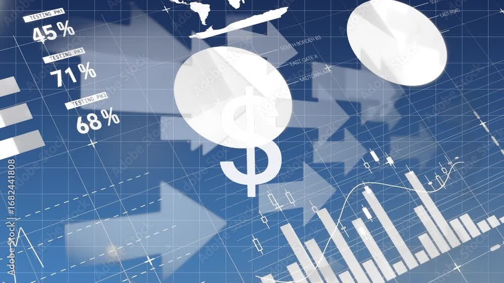 Poster animation of dollar symbol over data processing