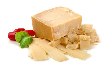 Parmesan Cheese, Tomatoes, Basil, isolated on white background