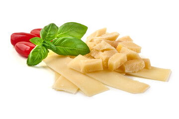 Parmesan Cheese, Cherry Tomatoes, Basil, isolated on white background