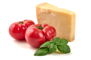 Tomatoes Parmesan Basil, isolated on white background