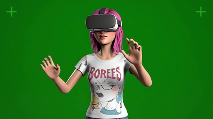 VR Experience Girl Green Screen Virtual Reality Metaverse - Powered by Adobe