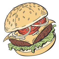 Juicy burger with sesame seed bun hamburger food