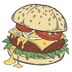 Juicy burger with melted cheese hamburger lettuce