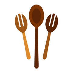 Wooden kitchen utensils set brown spoons vector on white background.
