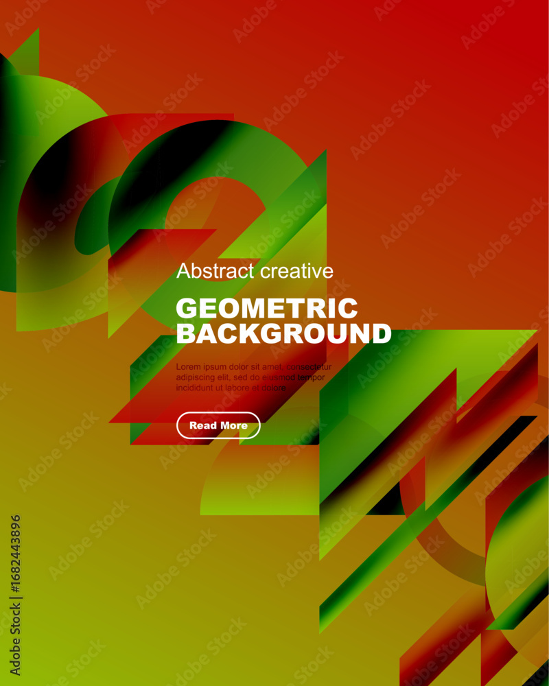 Poster vibrant abstract design features geometric shapes, gradients. text promotes content with read more b