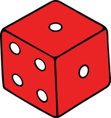 Shiny red single die cube vector illustration for gambling and games transparent background