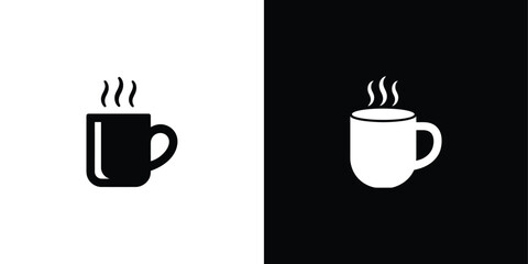 Obraz premium Hot Drink Icon Coffee Mug with Steam Silhouette on White and Black Backgrounds