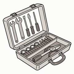 Open toolbox with wrenches screwdrivers and pliers