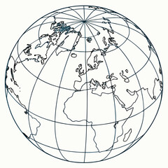 Outline of Earth continents and grid lines globe world