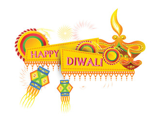 Vector illustration of Diwali festival with beautiful stylish lamp and Diwali lighting elements. Offers