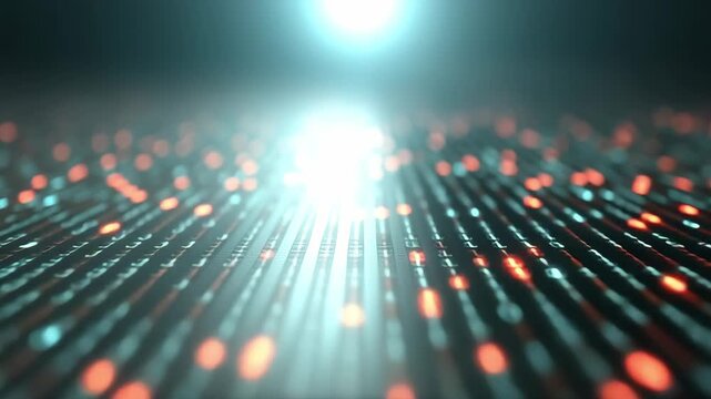 This captivating display showcases a mesmerizing array of binary code illuminating a dark background, creating an intriguing atmosphere filled with technology and data representation.